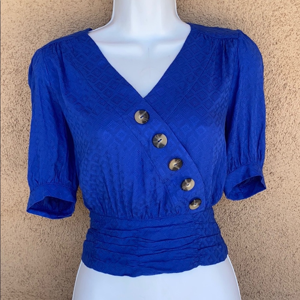COPY - Maeve Anthropologie Royal blow cropped blouse